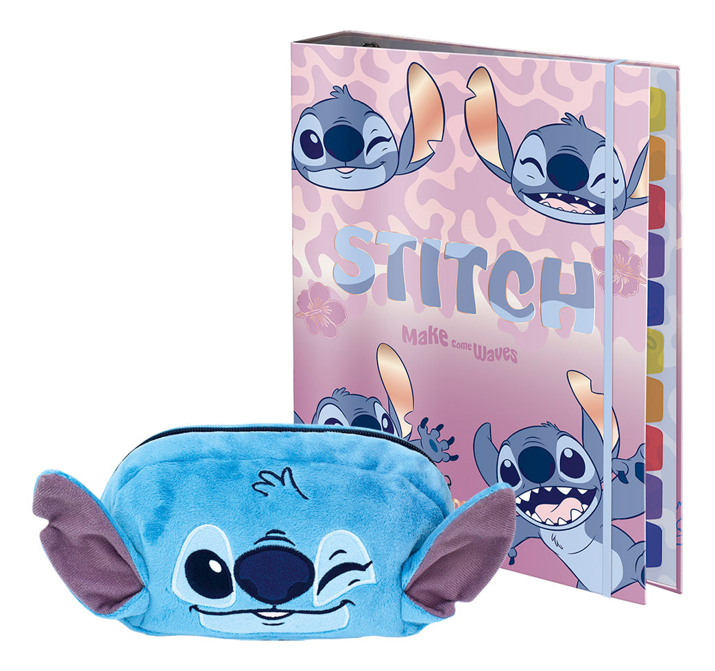 Kit Stitch Escolar Infantil Estojo Fluffy Fichário