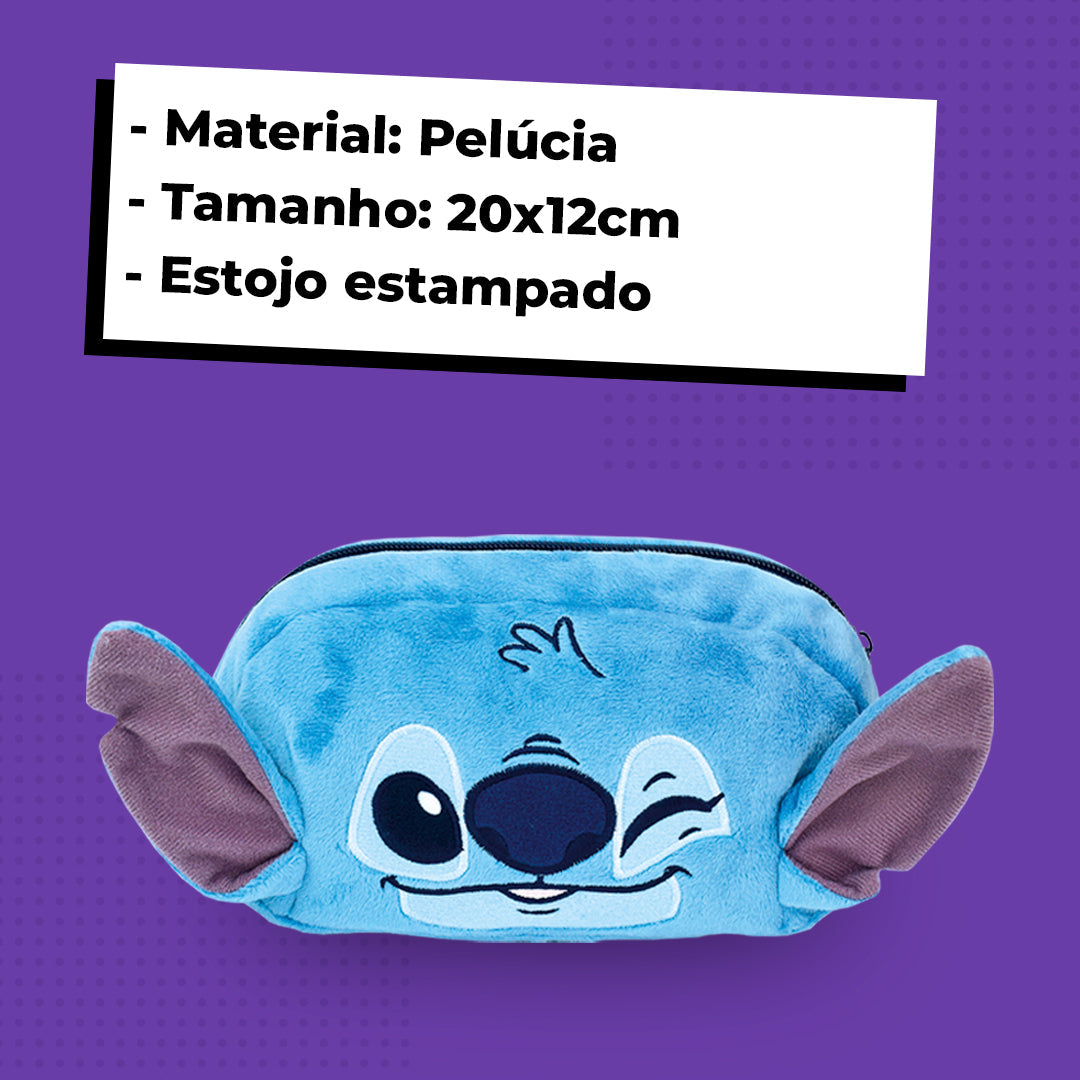 Kit Stitch Infantil Escolar Estojo Fluffy Pasta