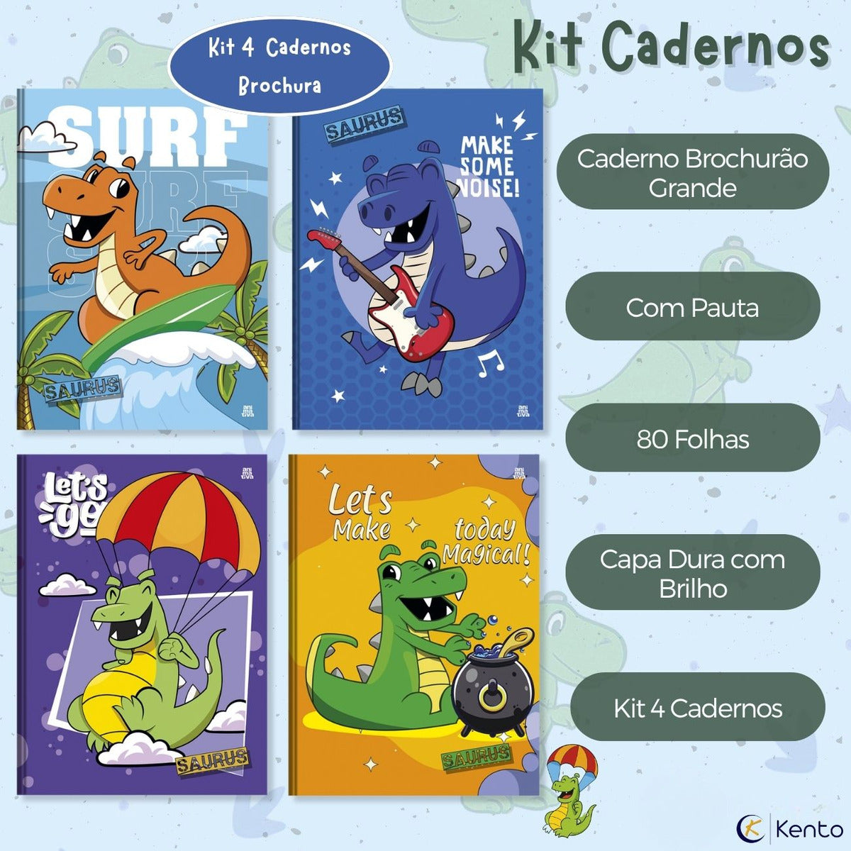 Kit Material Escolar Dinossauros 60pcs Infantil Fundamental