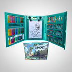 Kit Maleta De Pintura 204 Peças Kit Escolar com Canetinha, Lápis de cor, Giz De Cera, tesoura apontador Desenhos Estojo Dinoart