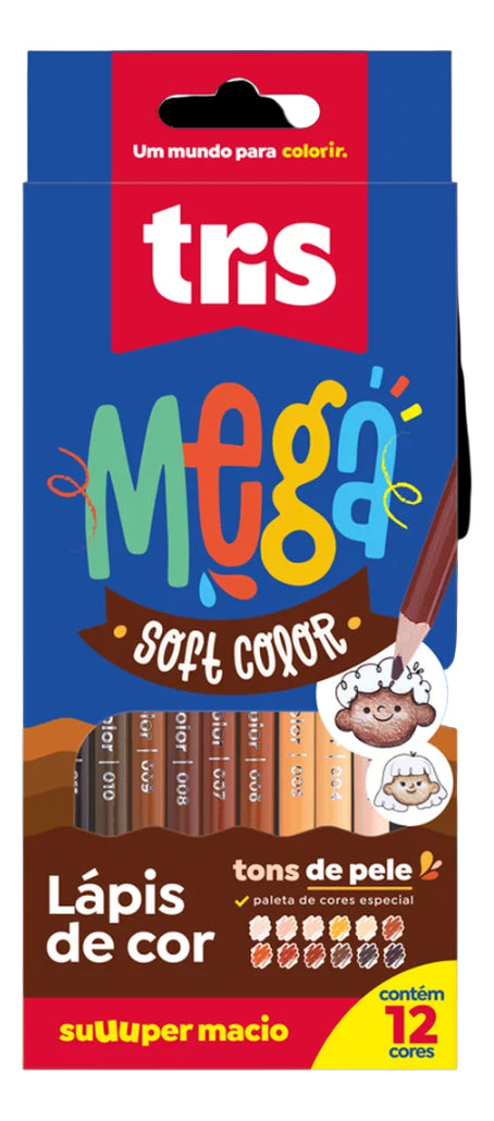 Lápis de Cor Tris Mega Soft Color Tons de Pele Kit 12 Cores