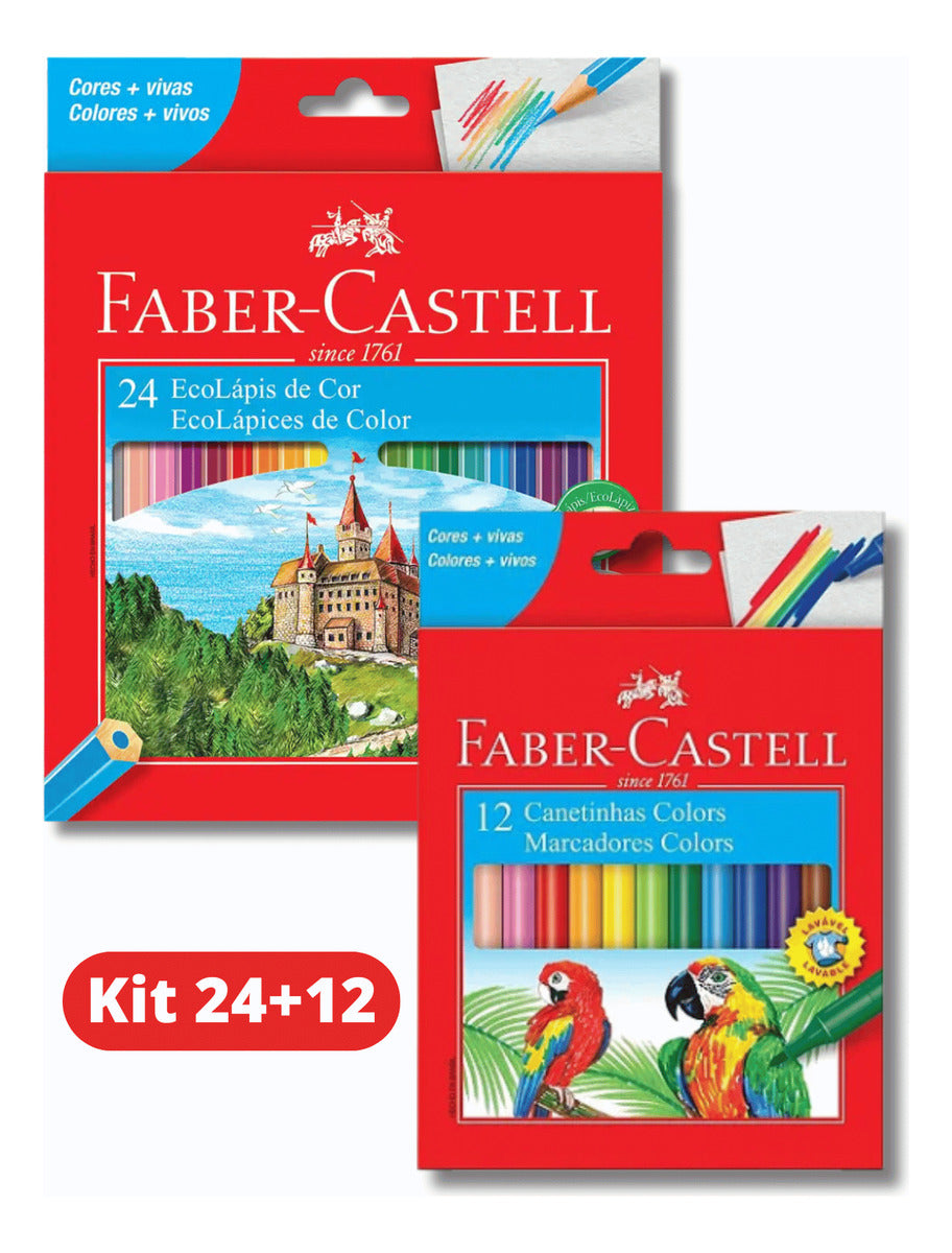 Kit Escolar Faber-castell 24 Lápis + 12 Canetinhas