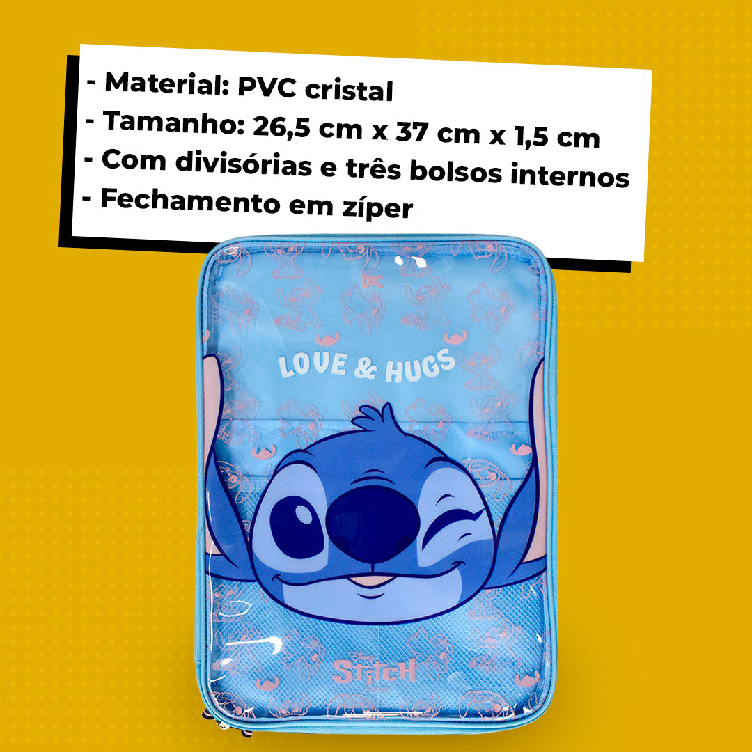 Kit Stitch Infantil Escolar Estojo Fluffy Pasta