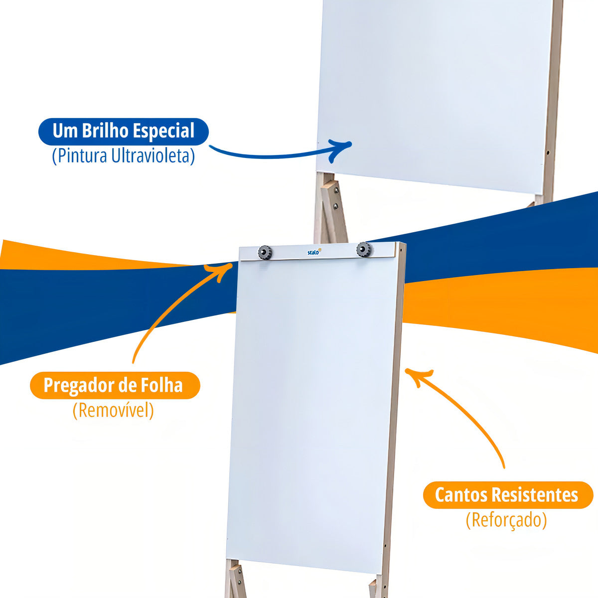 Cavalete Flip Chart Stalo Madeira Branco 1.75m com Pregadores