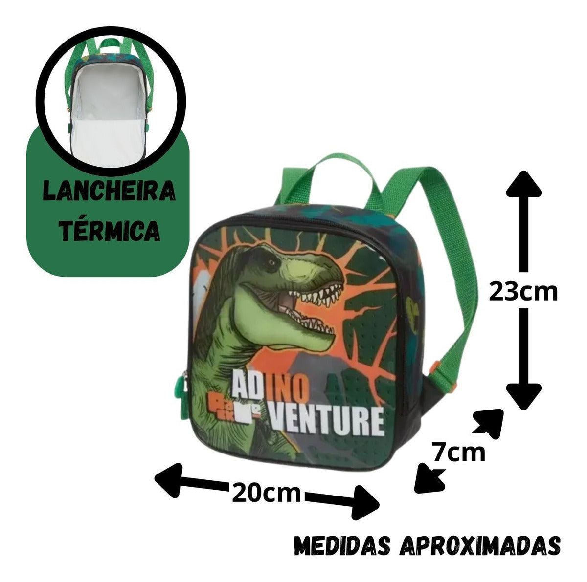 Kit Escolar Infantil Mala Lancheira Estojo Dinossauro T-rex