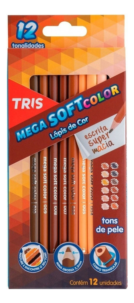 Lápis de Cor Tris Mega Soft Color Tons de Pele Kit 12 Cores