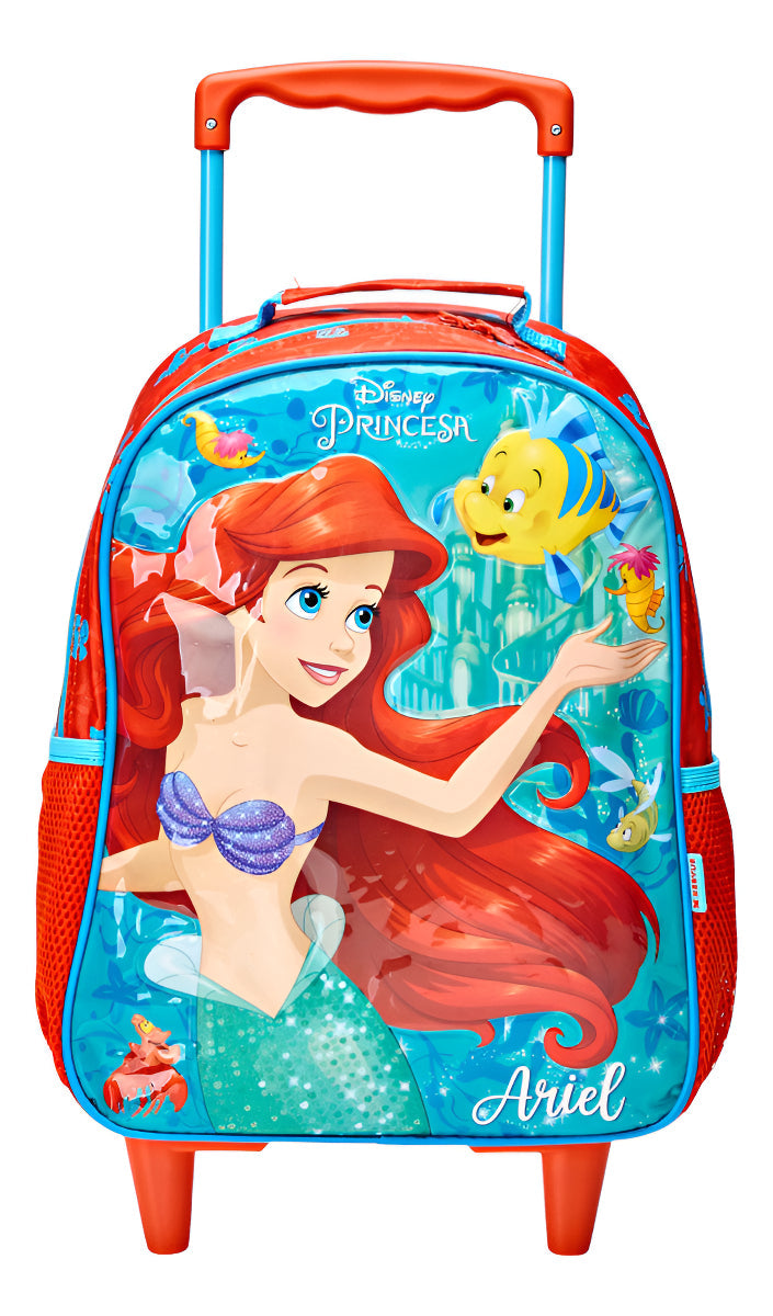 Mochila Infantil com Rodas 1 Bolso Princesa Ariel Xeryus Cor Vermelho