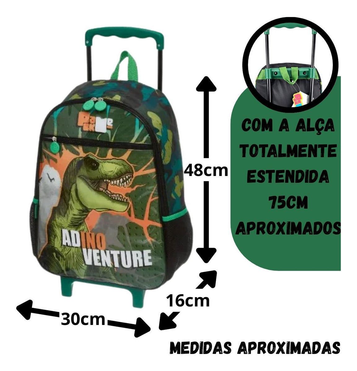 Kit Escolar Infantil Mala Lancheira Estojo Dinossauro T-rex