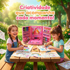 Maleta Pintura Estojo Infantil 208 Peças Coloridas Unicórnio