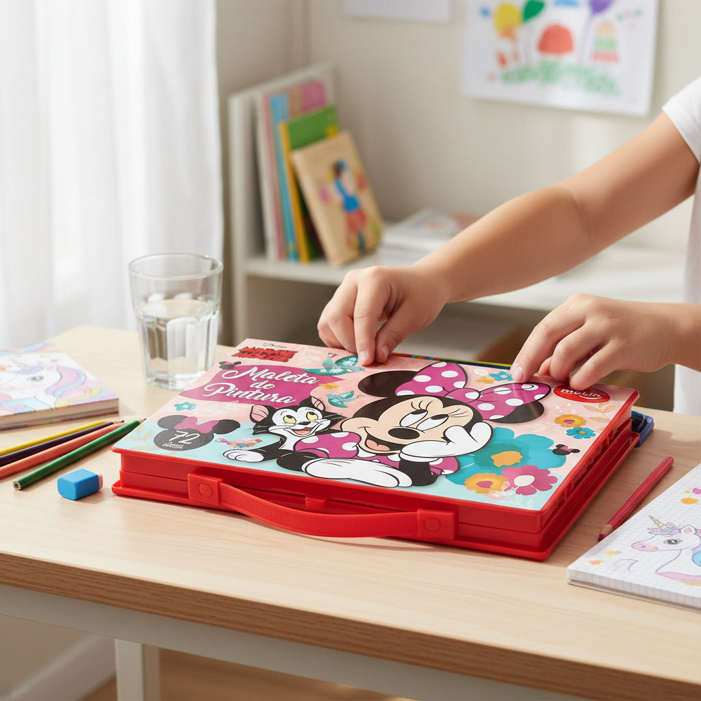 Maleta Infantil Para Colorir Minie Retangular Com 72 Itens!!