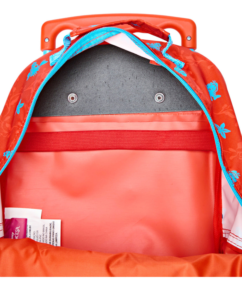 Mochila Infantil com Rodas 1 Bolso Princesa Ariel Xeryus Cor Vermelho