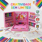 Maleta Pintura Estojo Infantil 208 Peças Coloridas Unicórnio