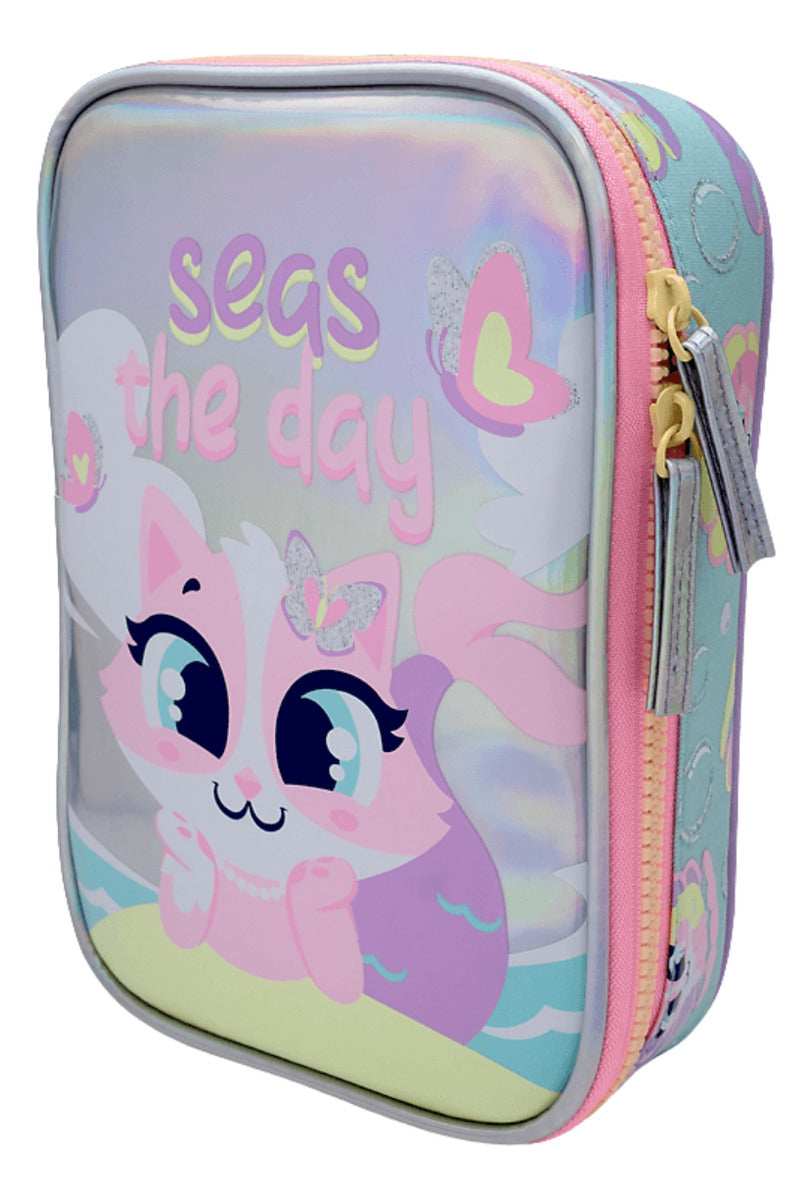 Estojo Grande Gata Sereia Escolar Infantil - Puket