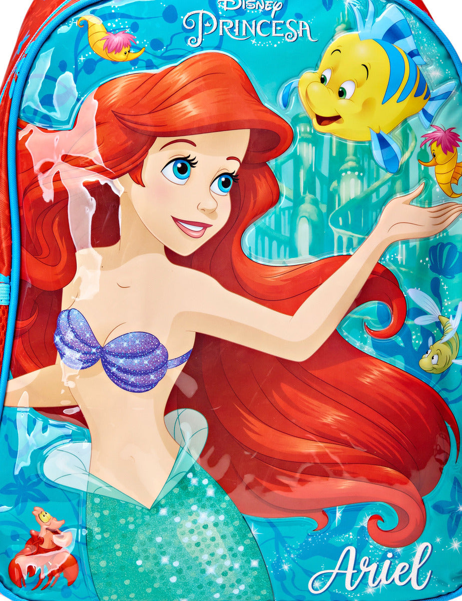 Mochila Infantil com Rodas 1 Bolso Princesa Ariel Xeryus Cor Vermelho