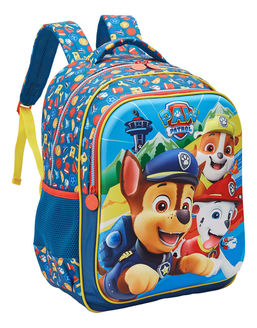 Mochila Escolar Costas Xeryus 16 Patrulha Canina Paw Patrol Alto Relevo Chase Rubble Marshall Azul - Infantil