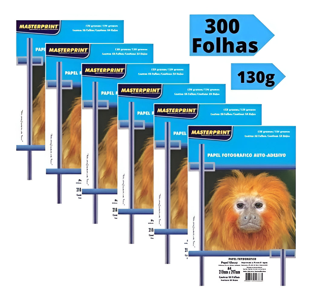 Papel Fotográfico Adesivo A4 Glossy 130g 300 Fls Masterprint Cor Branco