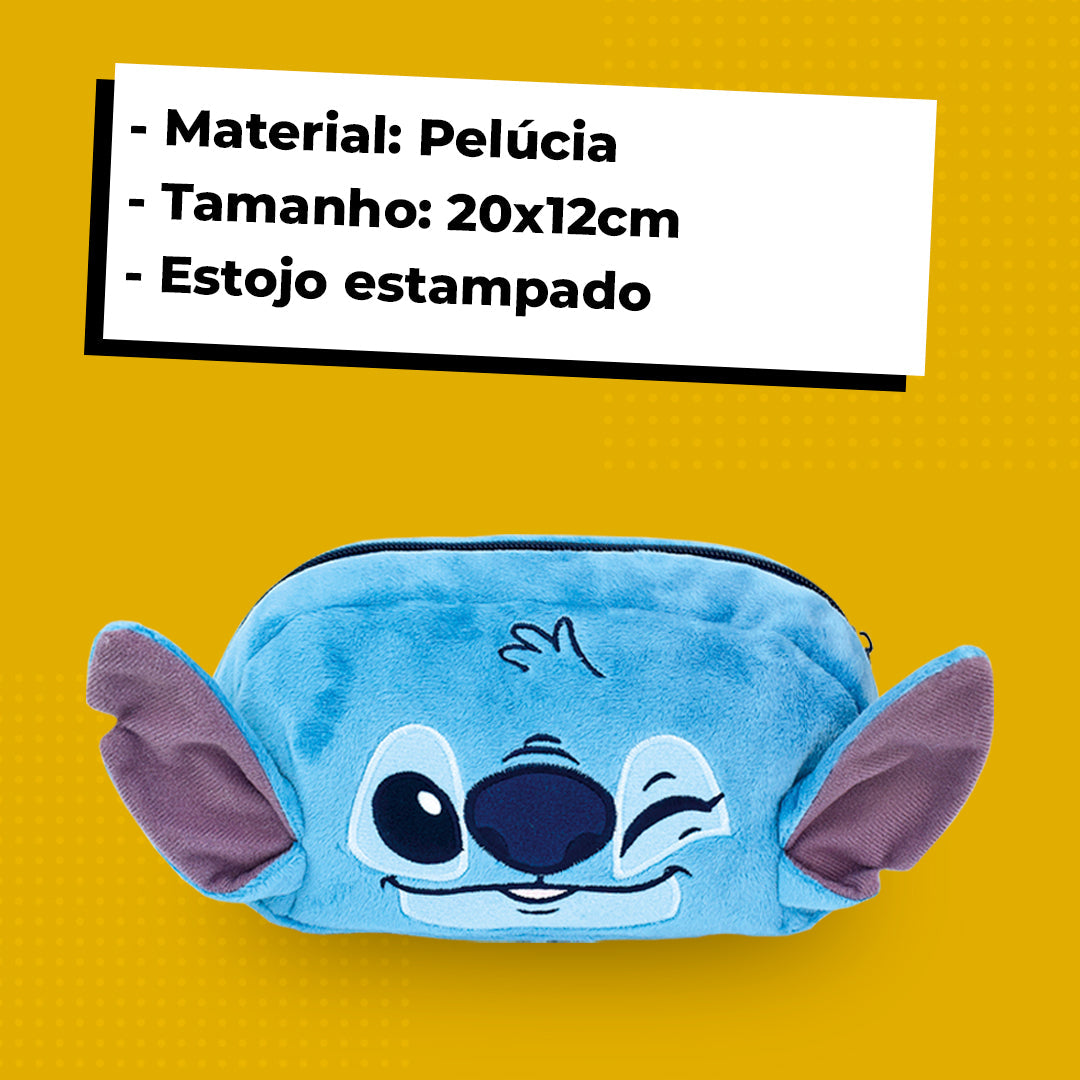 Kit Stitch Escolar Infantil Estojo Fluffy Fichário