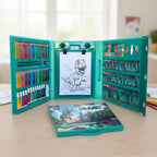 Kit Maleta De Pintura 204 Peças Kit Escolar com Canetinha, Lápis de cor, Giz De Cera, tesoura apontador Desenhos Estojo Dinoart