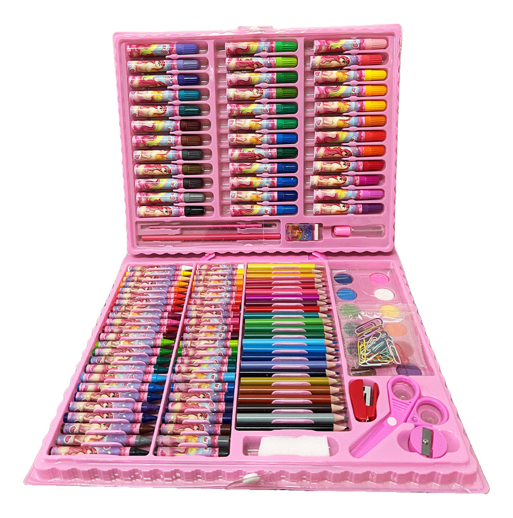 Estojo Maleta Pintura 150 Peças Infantil Canetinha Giz Lápis Divertir Pintar Estojo completo Maleta Pintura 150 Peças Mundo Dos Unicórnios Material Escola Estúdio Grande Colorir Desenho Kizumba