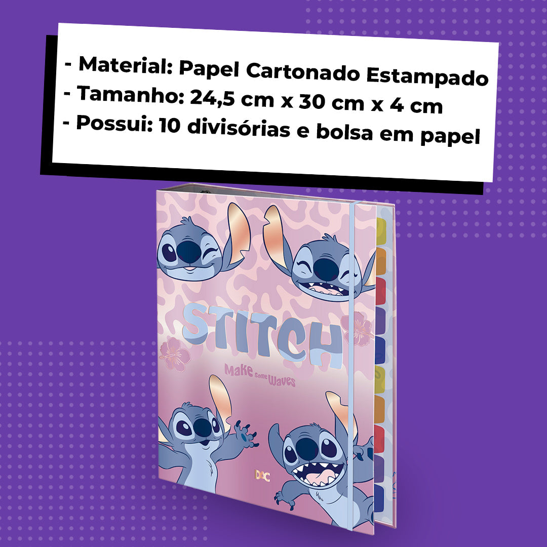 Kit Stitch Escolar Infantil Estojo Fluffy Fichário