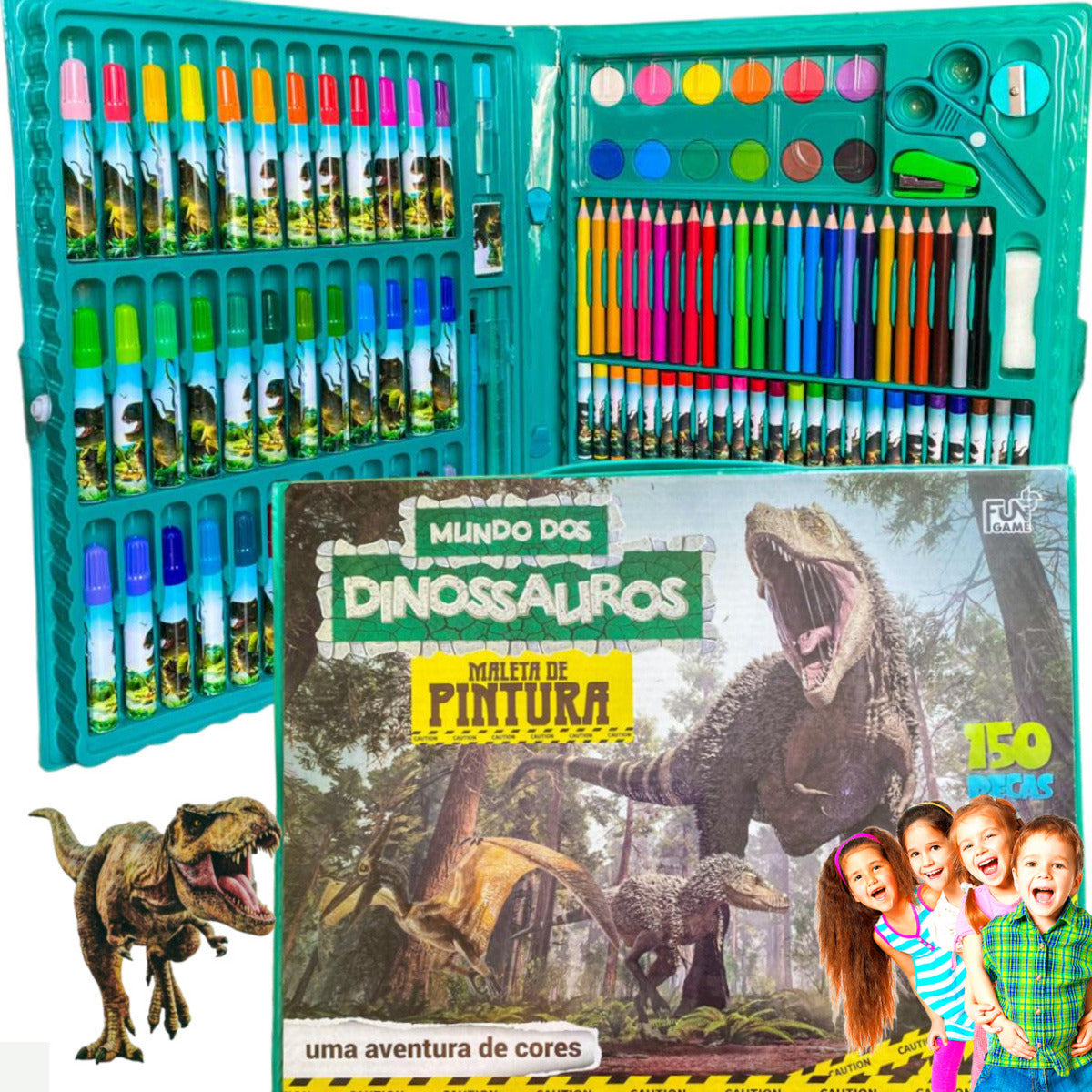 Kit Escolar Maleta De Colorir 150 Peças Estojo Escolar Infantil Colorir Desenho Canetinhas Lápis De Cor Giz De Cera Tinta Aquarela Cola Apontador Tesoura Régua Clips