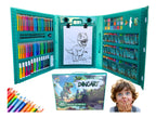 Kit Maleta De Pintura 204 Peças Kit Escolar com Canetinha, Lápis de cor, Giz De Cera, tesoura apontador Desenhos Estojo Dinoart