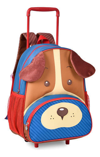 Mochila Rodinhas Cachorrinho Bolsa Carrinho Escolar Infantil