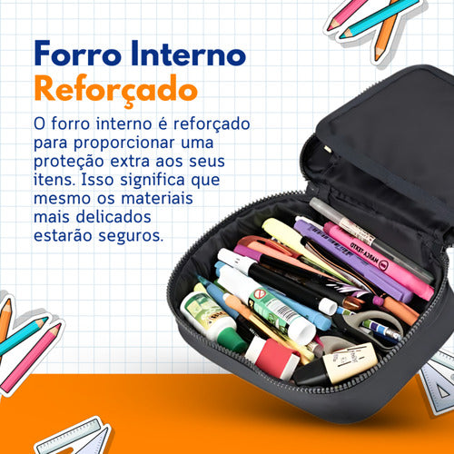 Estojo Escolar Organizador Box Grande Com Divisória Bolsinha