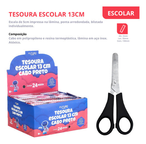 Tesoura Escolar Infantil Sem Ponta Inox 13cm Multiuso