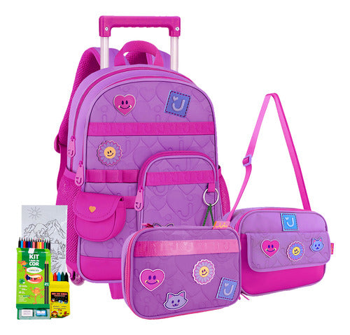 Kit Mochila Carrinho Juju Teófilo Estojo Box Lancheira